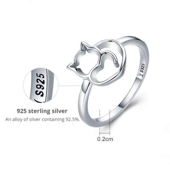NWT Dainty Cat Ring SZ. 6 S925 Sterling Silver Whimsical Cat Lover Gift Delicate - Picture 6 of 8